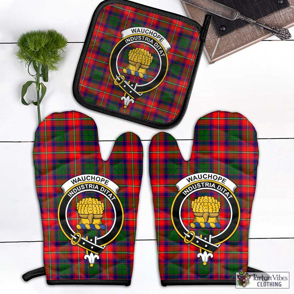 Wauchope Tartan Combo Oven Mitt & Pot-Holder with Family Crest Combo 1 Oven Mitt & 1 Pot-Holder Black - Tartan Vibes Clothing