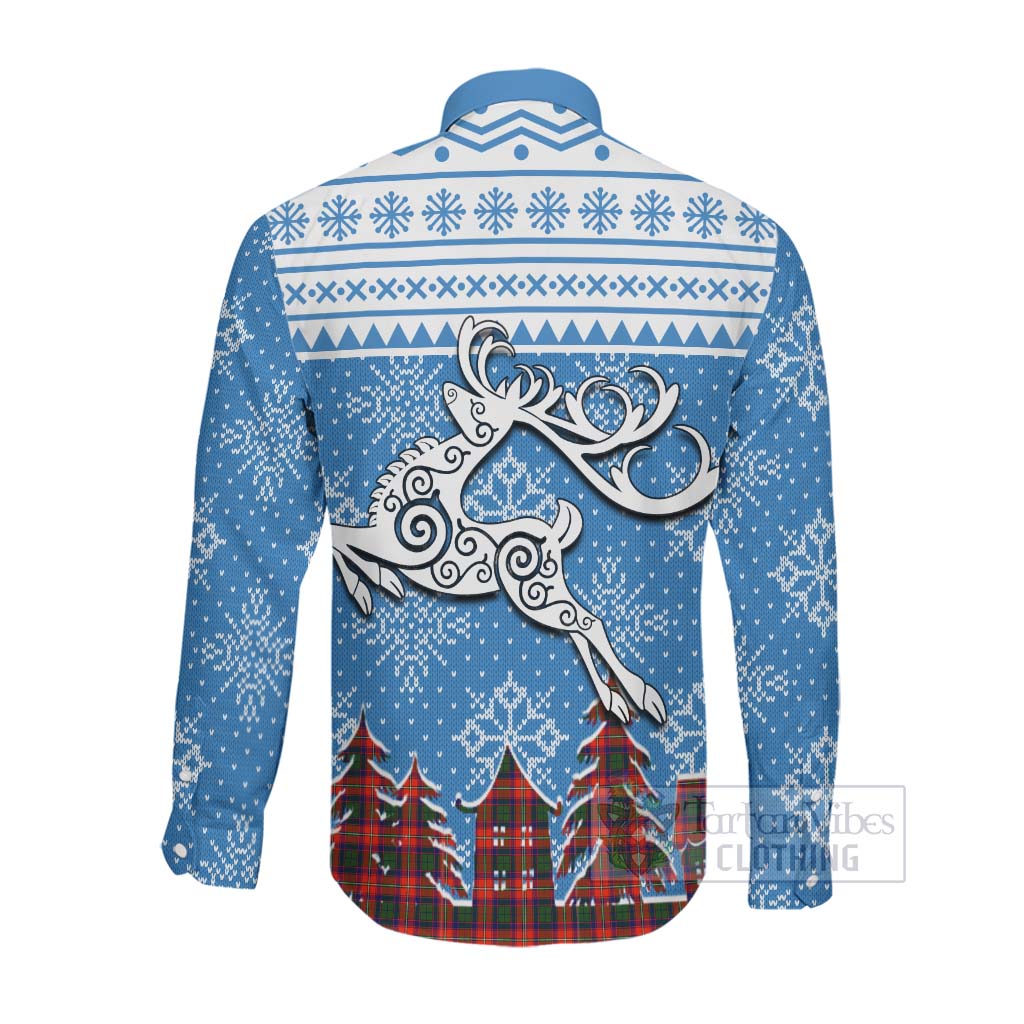 Tartan Vibes Clothing Wauchope Clan Christmas Long Sleeve Button Shirt Celtic Reindeer Style