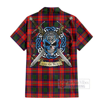 Wauchope Tartan Short Sleeve Button Shirt with Family Crest Celtic Skull Style