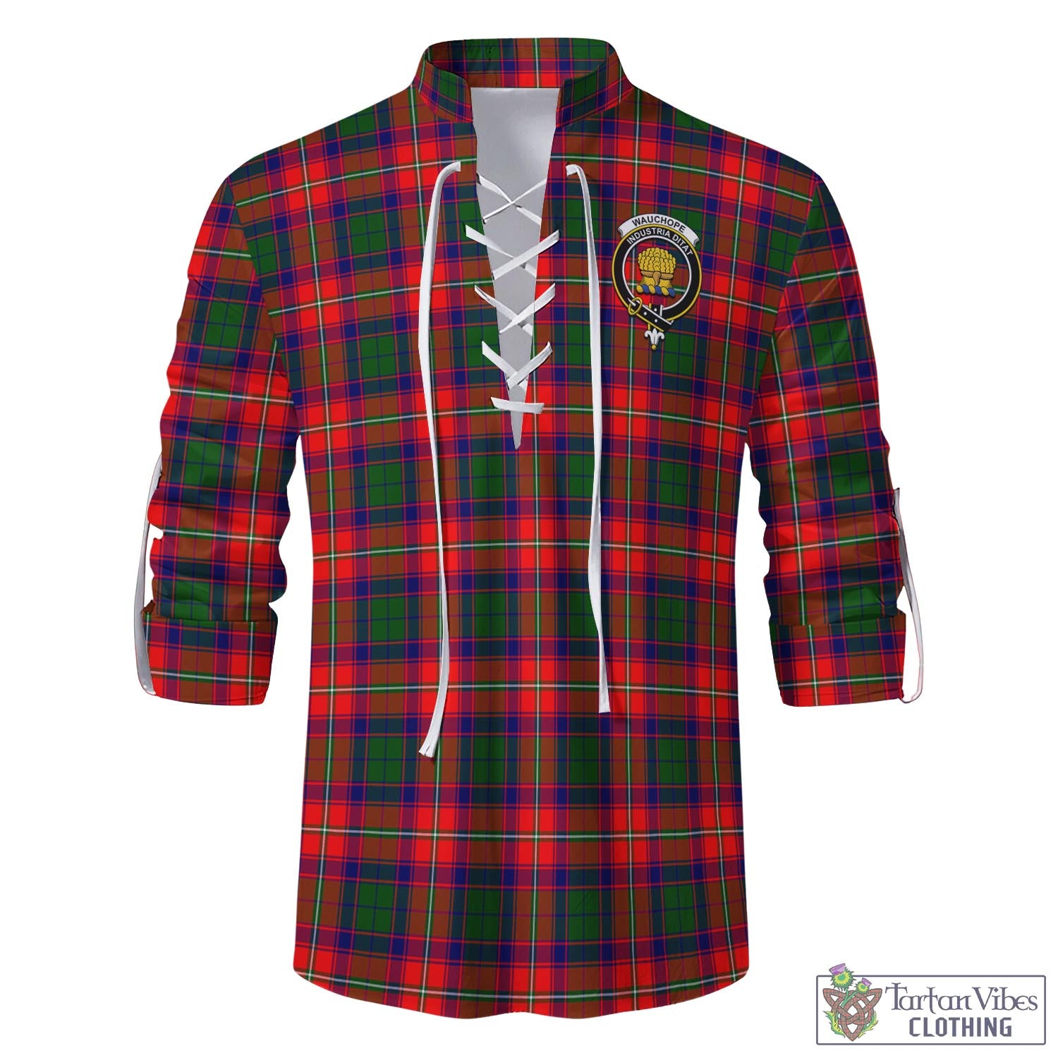 Tartan Vibes Clothing Wauchope Tartan Men's Scottish Traditional Jacobite Ghillie Kilt Shirt with Family Crest