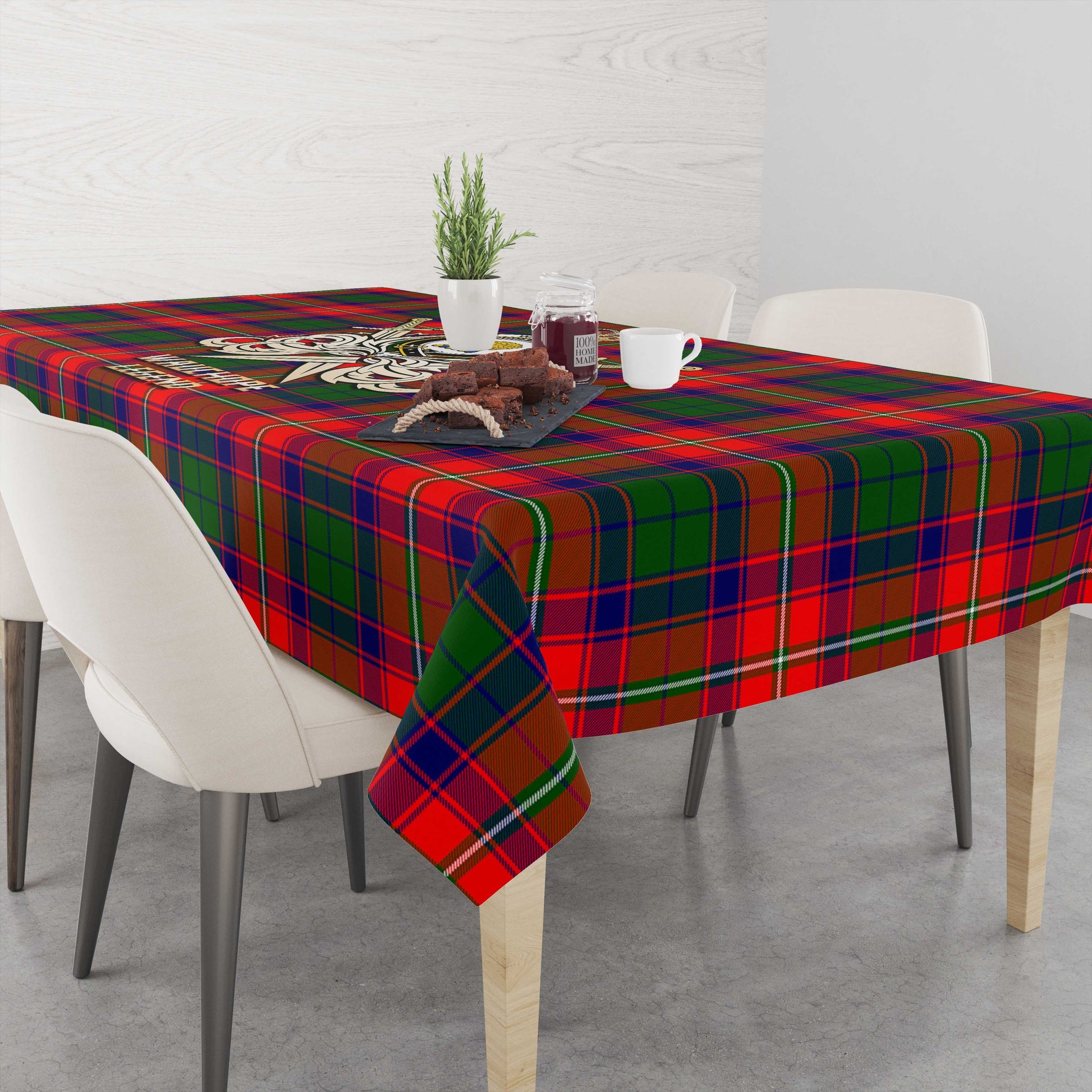 Tartan Vibes Clothing Wauchope Tartan Tablecloth with Clan Crest and the Golden Sword of Courageous Legacy