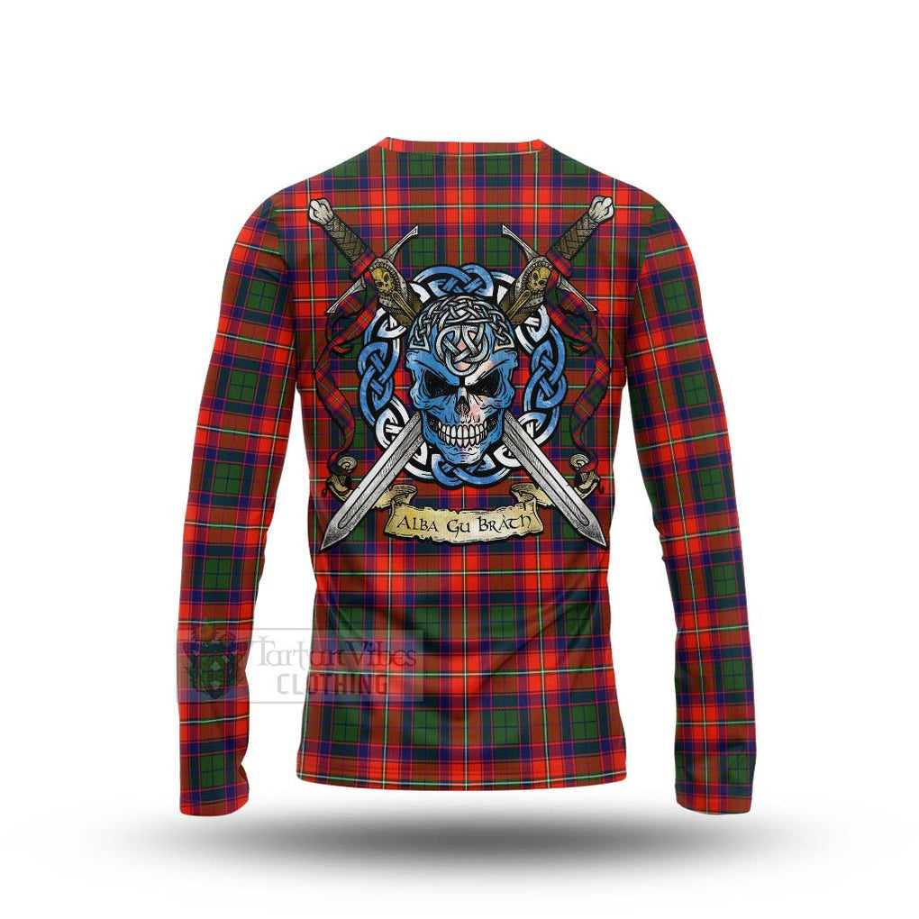 Tartan Vibes Clothing Wauchope Tartan Long Sleeve T-Shirt with Family Crest Celtic Skull Style