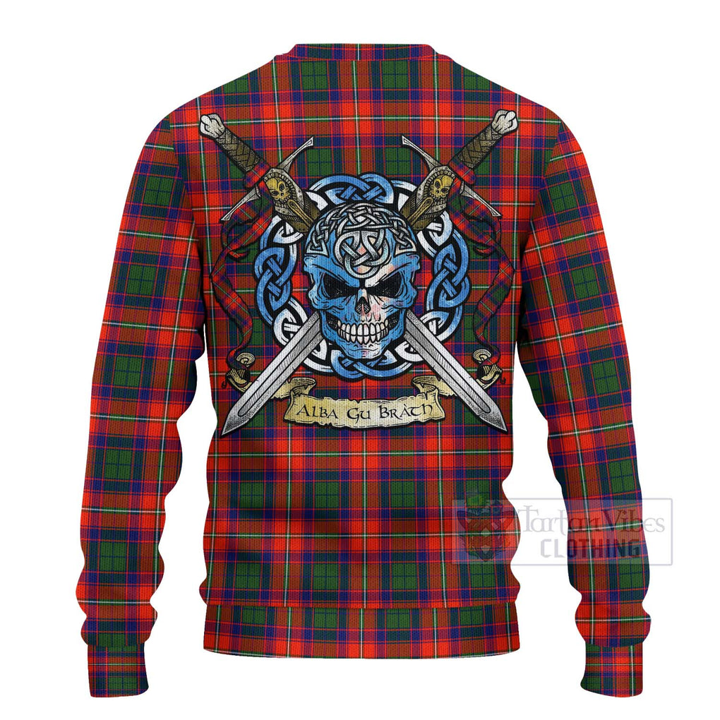 Tartan Vibes Clothing Wauchope Tartan Knitted Sweater with Family Crest Celtic Skull Style