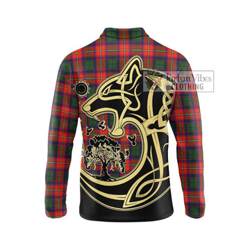 Wauchope Tartan Long Sleeve Polo Shirt with Family Crest Celtic Wolf Style