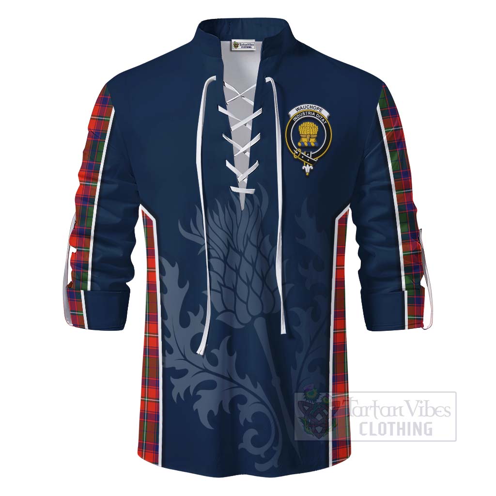 Tartan Vibes Clothing Wauchope Tartan Ghillie Kilt Shirt with Family Crest and Scottish Thistle Vibes Sport Style