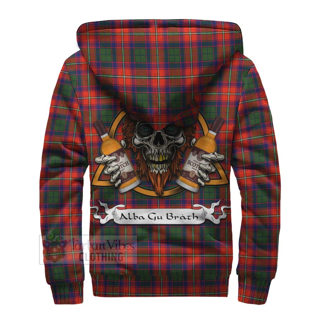 Tartan Vibes Clothing Wauchope Tartan Sherpa Hoodie with Family Crest and Bearded Skull Holding Bottles of Whiskey