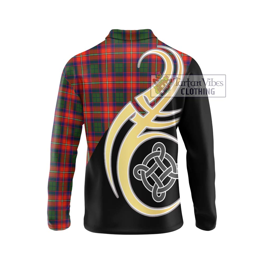 Wauchope Tartan Long Sleeve Polo Shirt with Family Crest and Celtic Symbol Style - Tartan Vibes Clothing