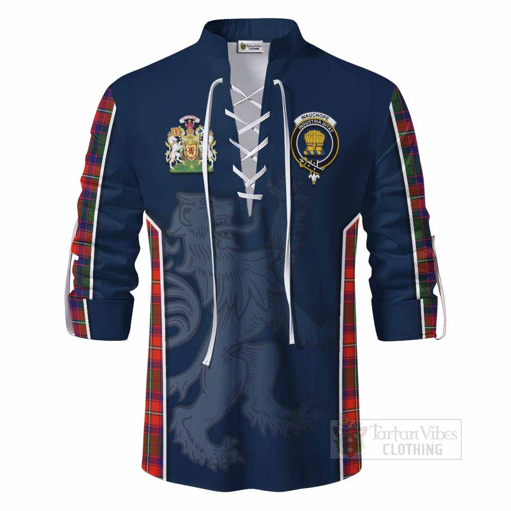 Tartan Vibes Clothing Wauchope Tartan Ghillie Kilt Shirt with Family Crest and Lion Rampant Vibes Sport Style