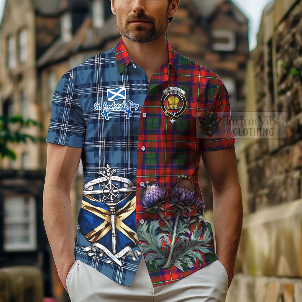 Tartan Vibes Clothing Wauchope Tartan Short Sleeve Button Shirt Happy St. Andrew's Day Half Tartan Style