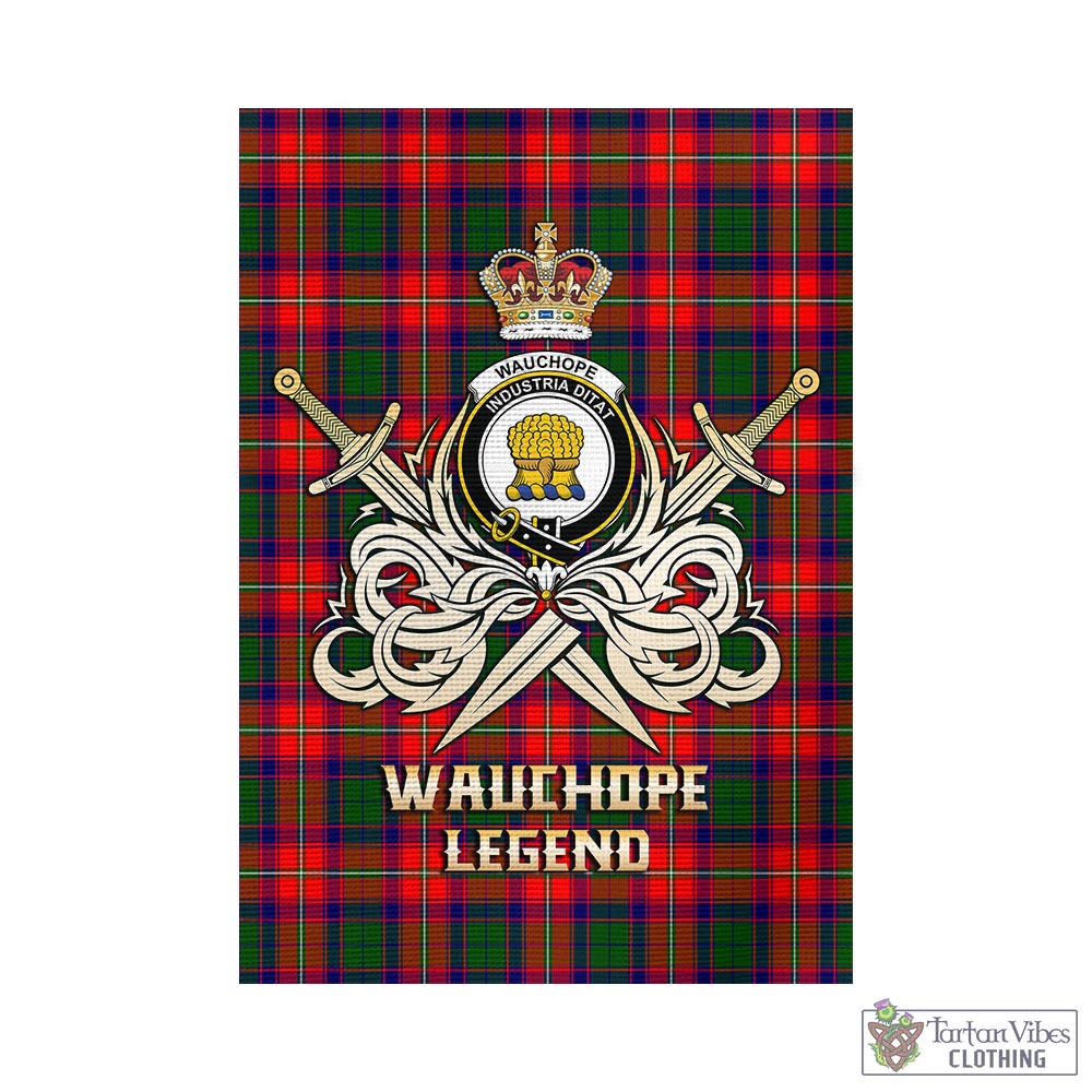 Tartan Vibes Clothing Wauchope Tartan Flag with Clan Crest and the Golden Sword of Courageous Legacy