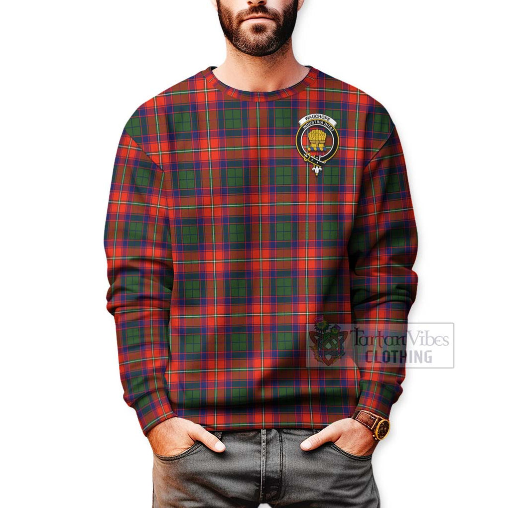 Tartan Vibes Clothing Wauchope Tartan Sweatshirt with Family Crest and Bearded Skull Holding Bottles of Whiskey