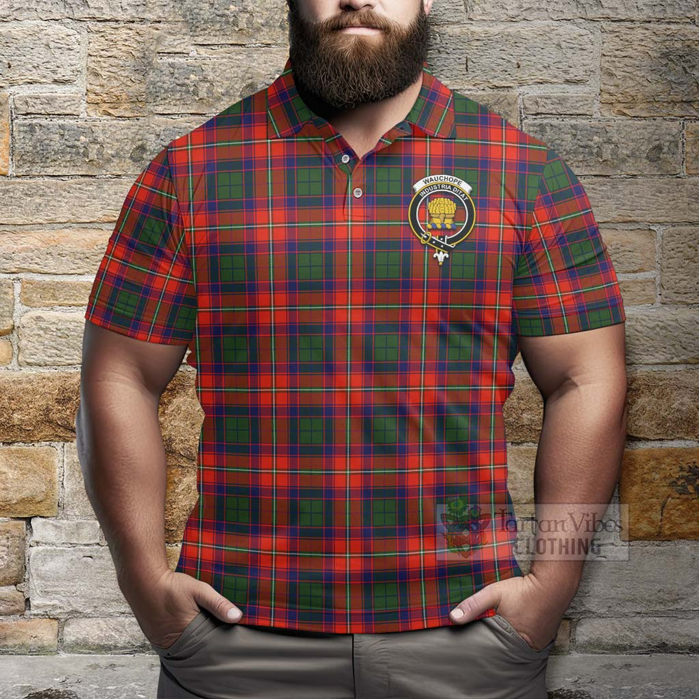 Tartan Vibes Clothing Wauchope Tartan Polo Shirt with Family Crest and Bearded Skull Holding Bottles of Whiskey