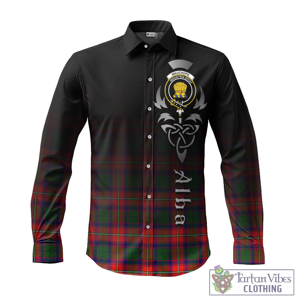 Tartan Vibes Clothing Wauchope Tartan Long Sleeve Button Up Featuring Alba Gu Brath Family Crest Celtic Inspired