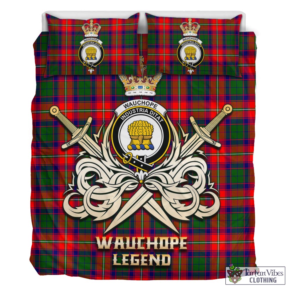 Tartan Vibes Clothing Wauchope Tartan Bedding Set with Clan Crest and the Golden Sword of Courageous Legacy