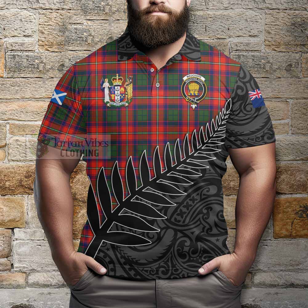 Tartan Vibes Clothing Wauchope Crest Tartan Polo Shirt with New Zealand Silver Fern Half Style