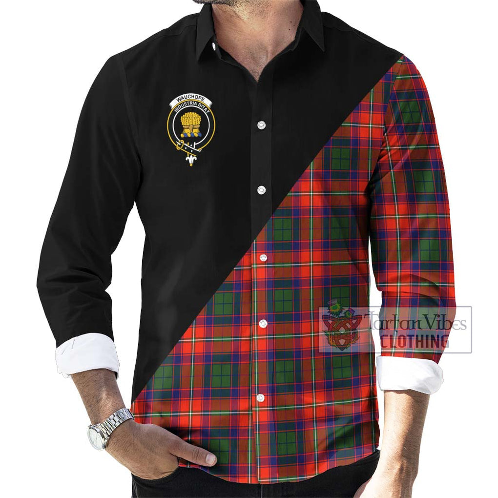 Wauchope Tartan Long Sleeve Button Shirt with Family Crest and Military Logo Style - Tartanvibesclothing Shop