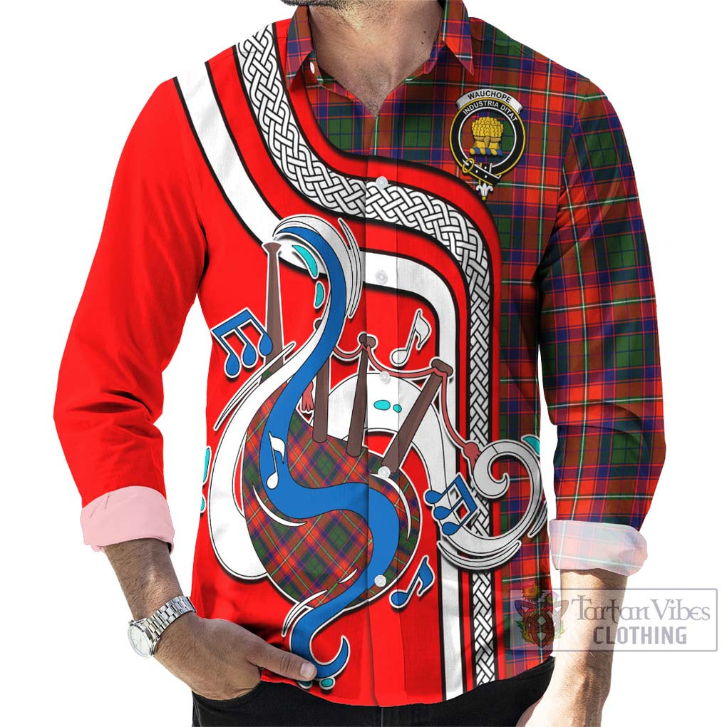 Wauchope Tartan Long Sleeve Button Shirt with Epic Bagpipe Style - Tartanvibesclothing Shop