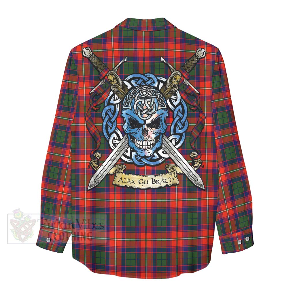 Tartan Vibes Clothing Wauchope Tartan Women's Casual Shirt with Family Crest Celtic Skull Style