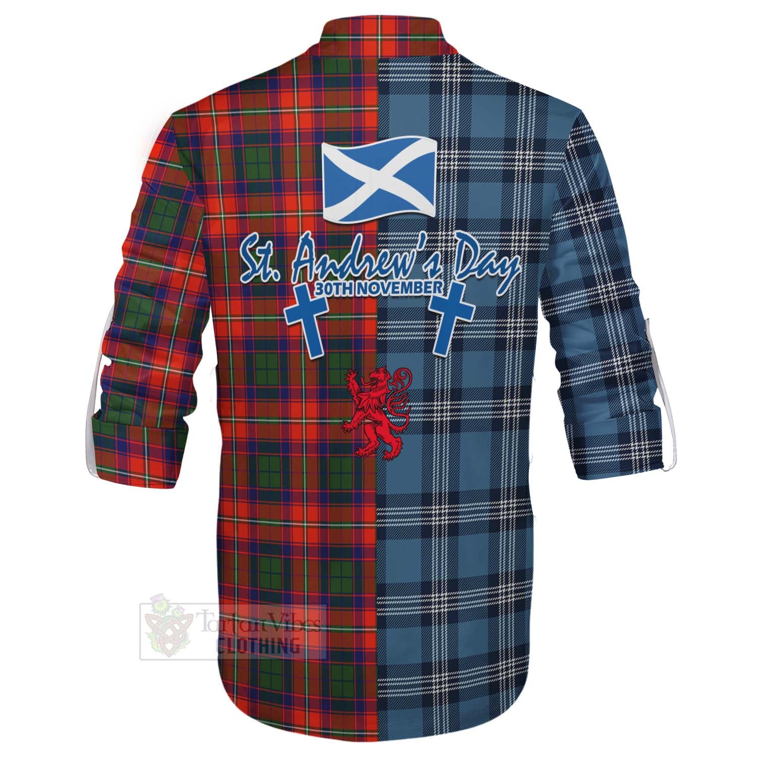 Tartan Vibes Clothing Wauchope Tartan Ghillie Kilt Shirt Happy St. Andrew's Day Half Tartan Style