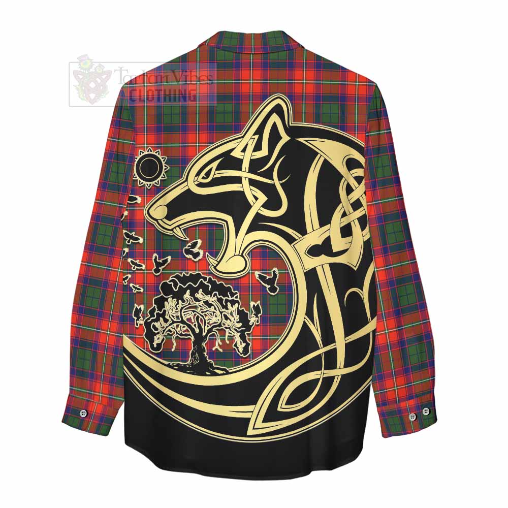 Tartan Vibes Clothing Wauchope Tartan Women's Casual Shirt with Family Crest Celtic Wolf Style