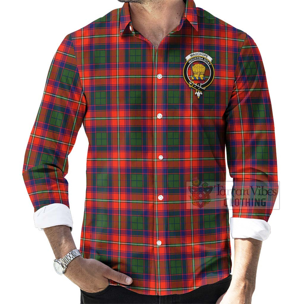 Tartan Vibes Clothing Wauchope Tartan Long Sleeve Button Shirt with Family Crest Celtic Skull Style