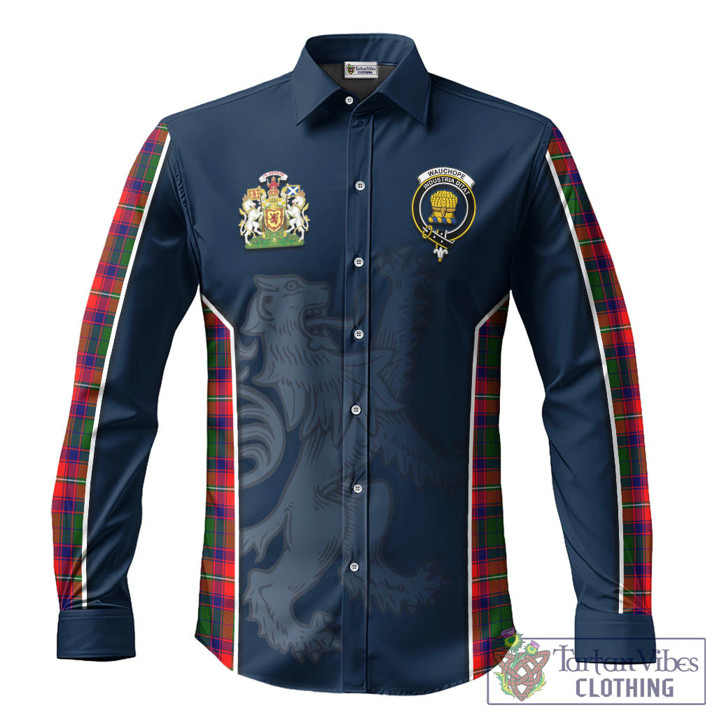 Wauchope Tartan Long Sleeve Button Up Shirt with Family Crest and Lion Rampant Vibes Sport Style