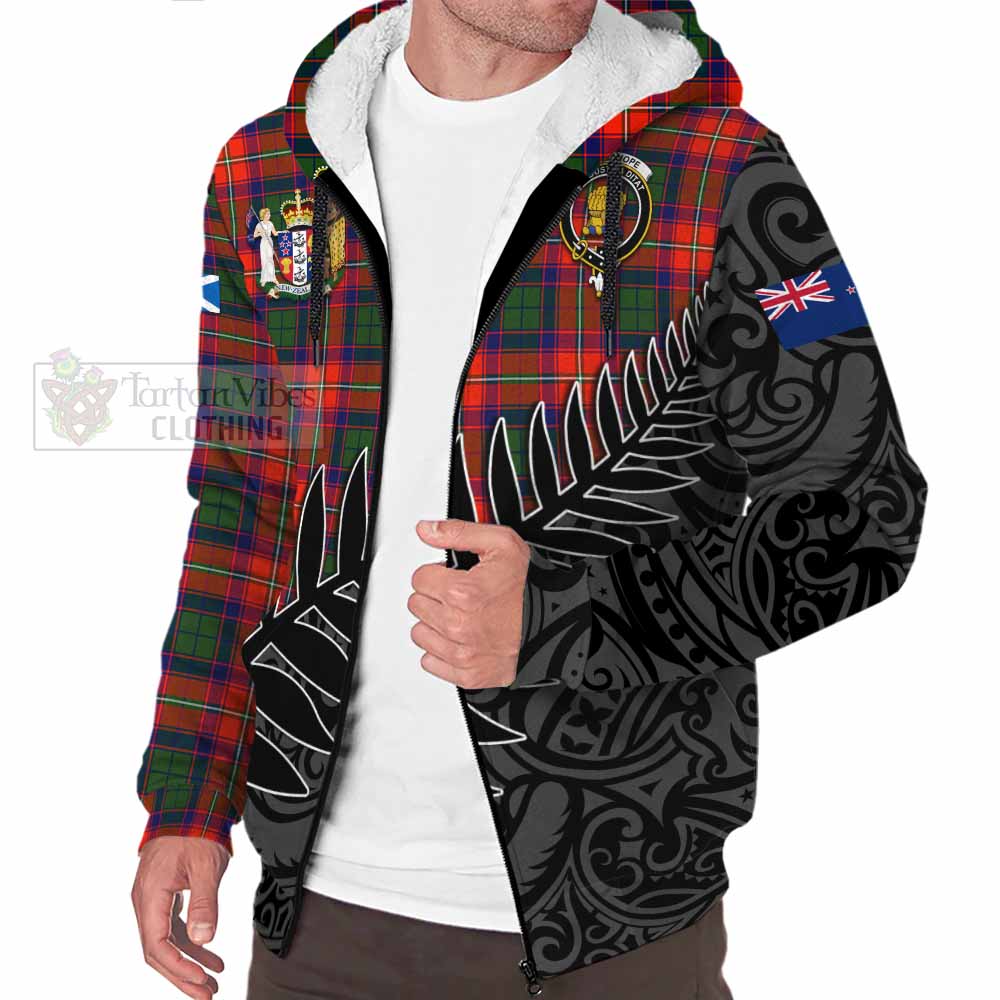 Tartan Vibes Clothing Wauchope Crest Tartan Sherpa Hoodie with New Zealand Silver Fern Half Style