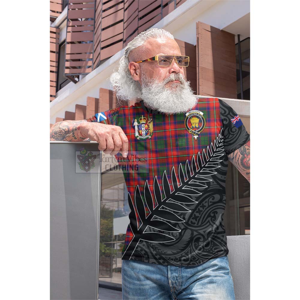 Tartan Vibes Clothing Wauchope Crest Tartan Cotton T-shirt with New Zealand Silver Fern Half Style