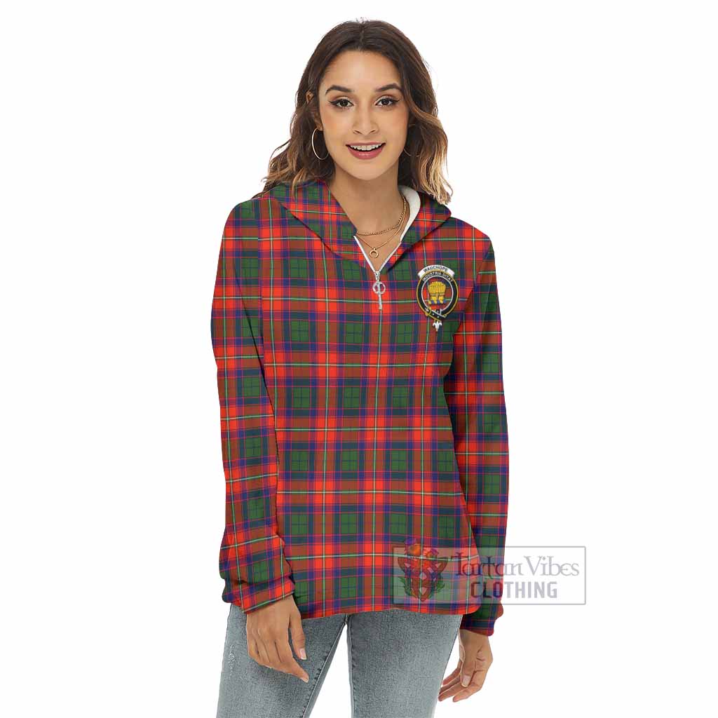 Tartan Vibes Clothing Wauchope Tartan Crest Women's Borg  Half Zip Fleece Hoodie