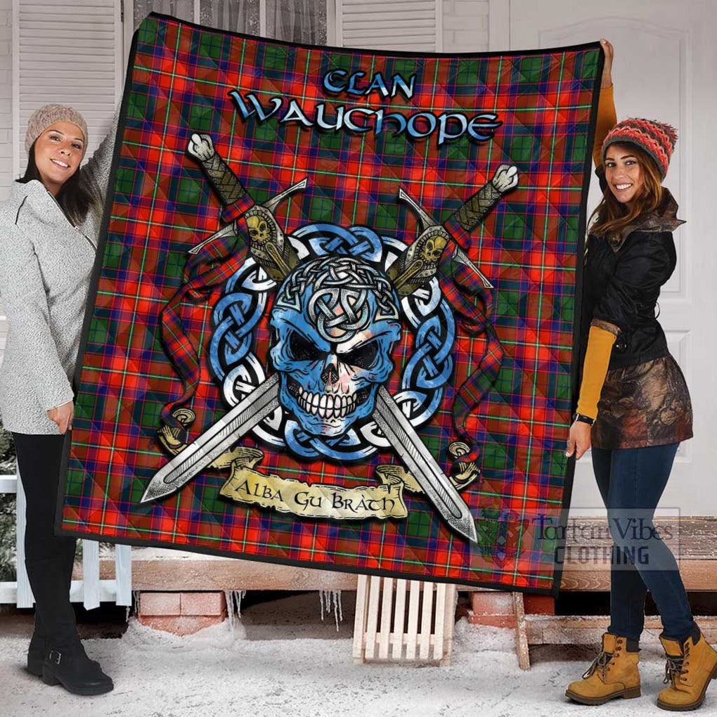 Tartan Vibes Clothing Wauchope Tartan Quilt with Celtic Skull Alba Gu Brath Style