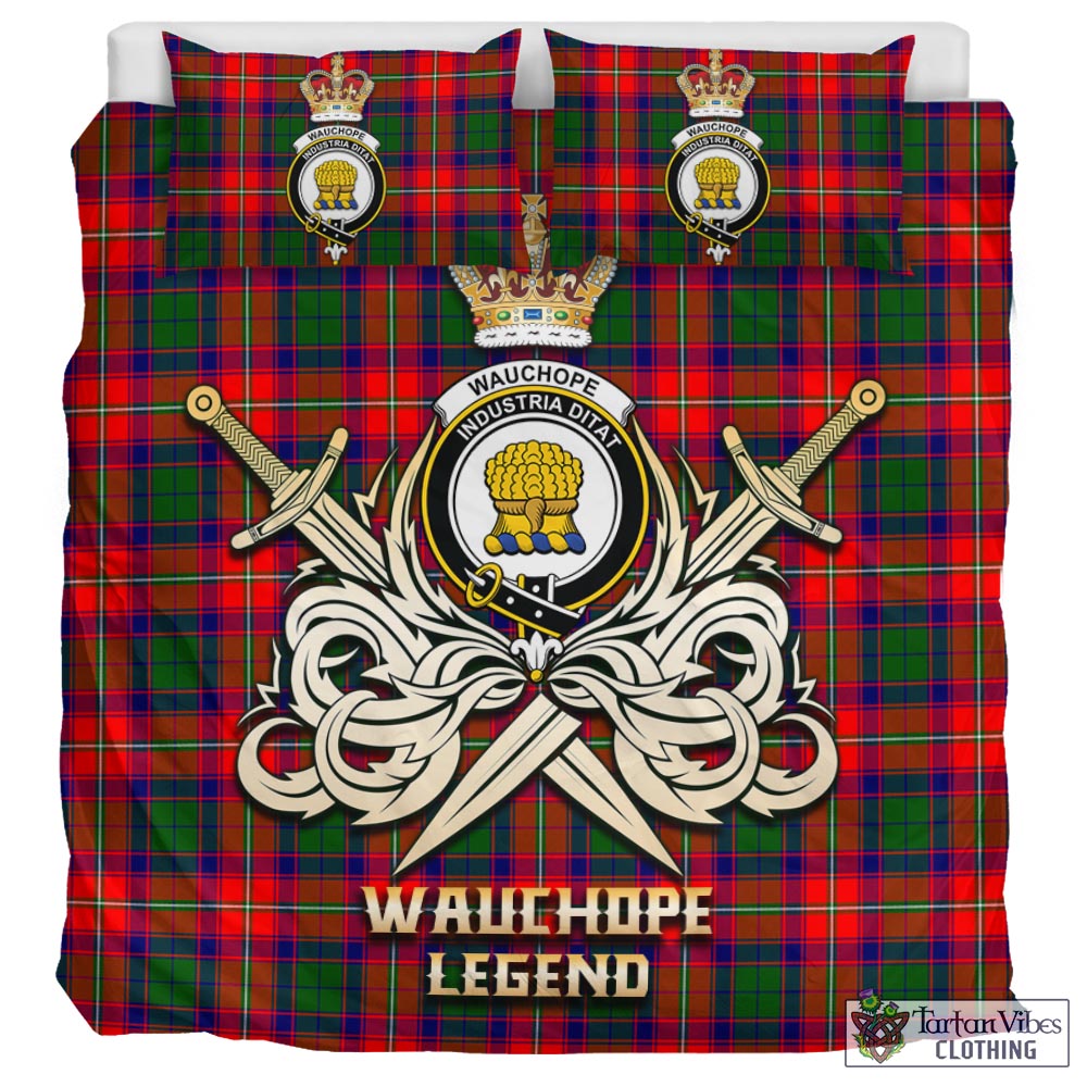 Tartan Vibes Clothing Wauchope Tartan Bedding Set with Clan Crest and the Golden Sword of Courageous Legacy