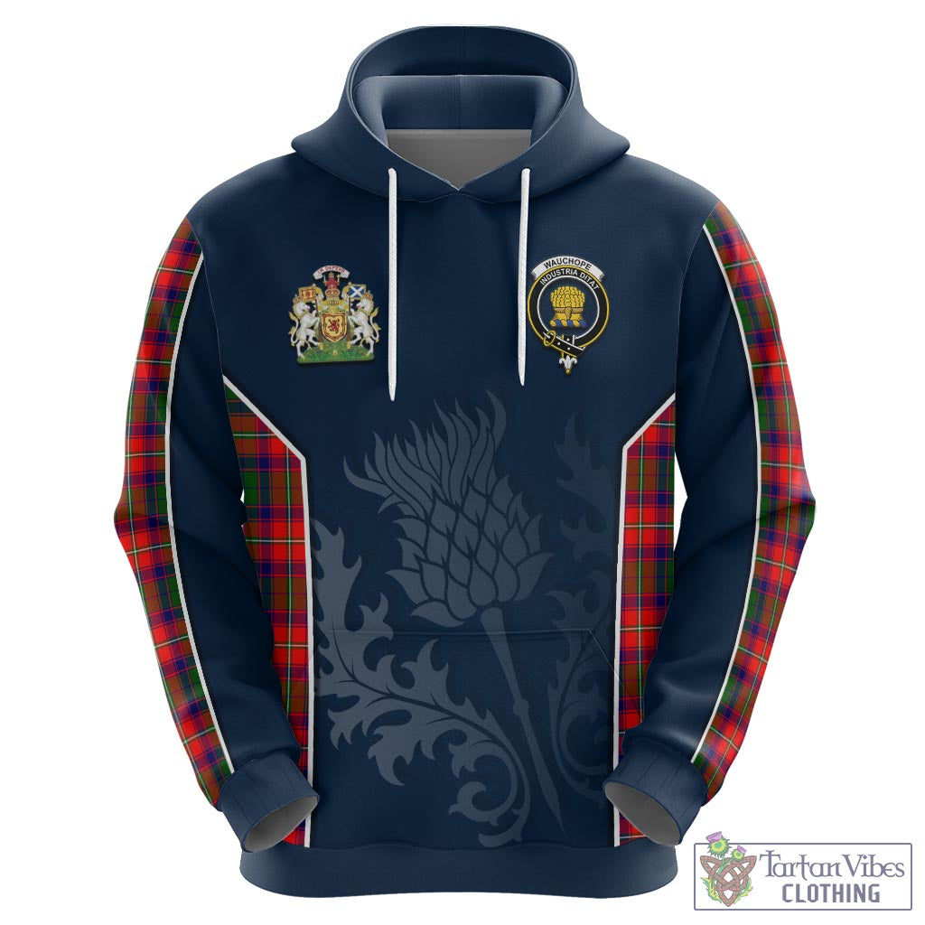 Tartan Vibes Clothing Wauchope Tartan Hoodie with Family Crest and Scottish Thistle Vibes Sport Style