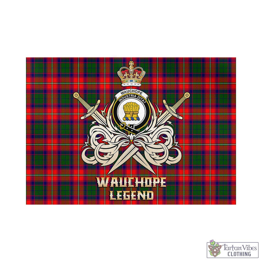 Tartan Vibes Clothing Wauchope Tartan Flag with Clan Crest and the Golden Sword of Courageous Legacy