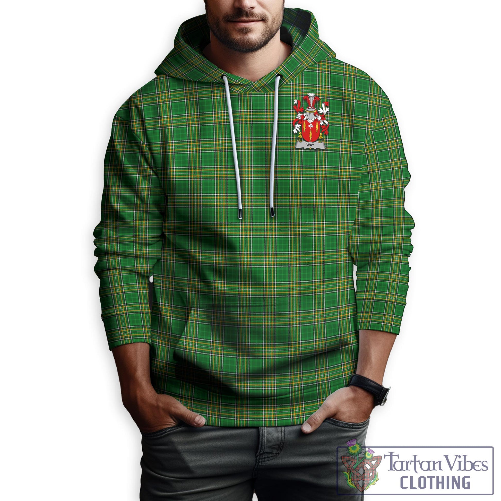 Way Irish Clan Tartan Hoodie with Coat of Arms Zip Hoodie - Tartan Vibes Clothing