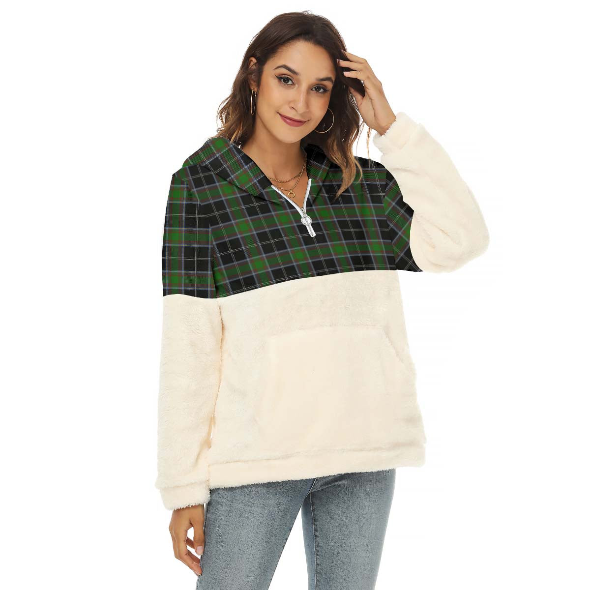 Webster Tartan Women's Borg Fleece Hoodie With Half Zip Female - Tartan Vibes Clothing