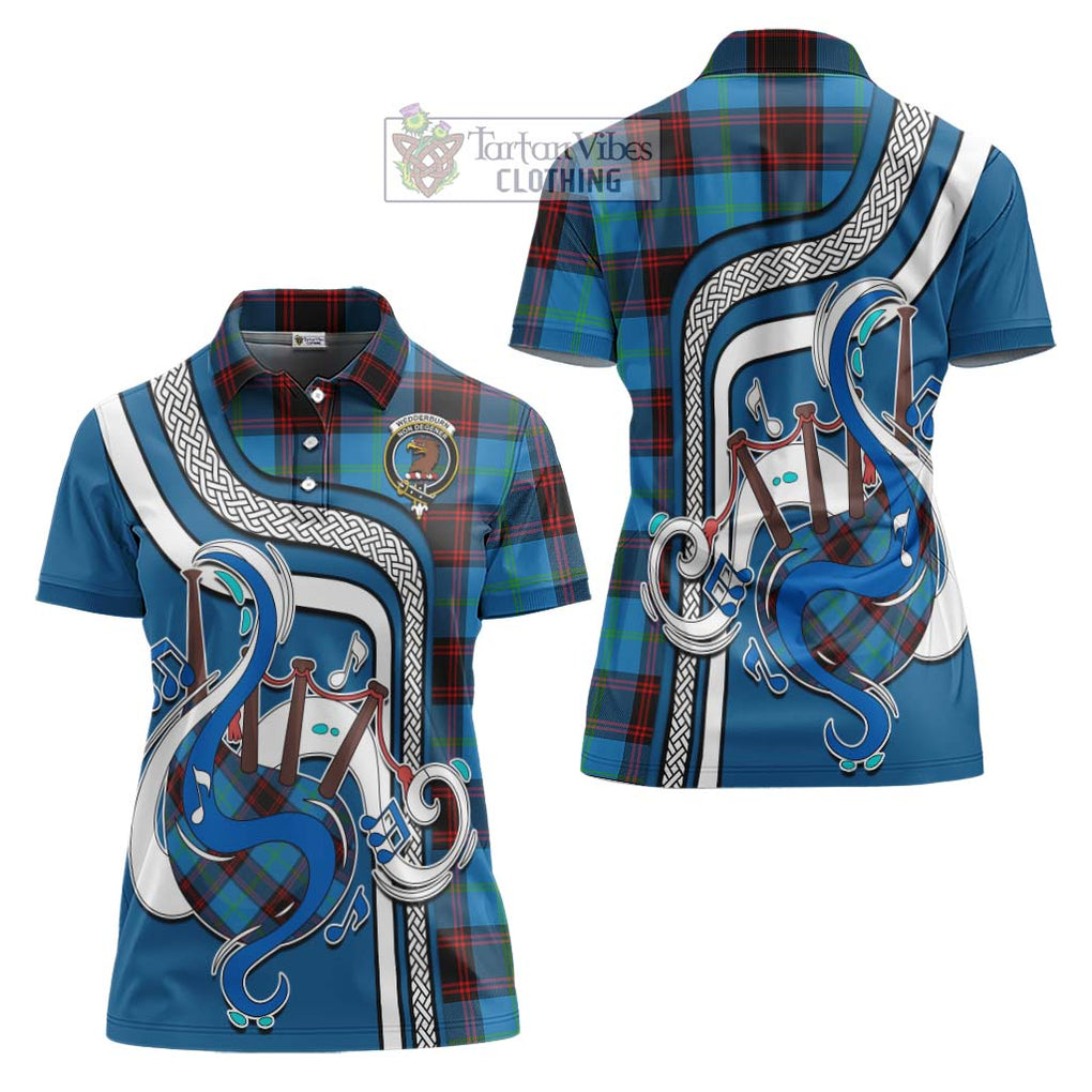 Wedderburn Tartan Women's Polo Shirt with Epic Bagpipe Style Women - Tartanvibesclothing Shop