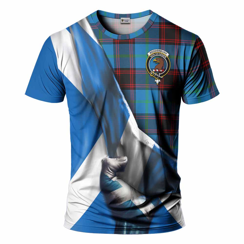 Tartan Vibes Clothing Wedderburn Tartan T-Shirt with Family Crest Scotland Patriotic Style