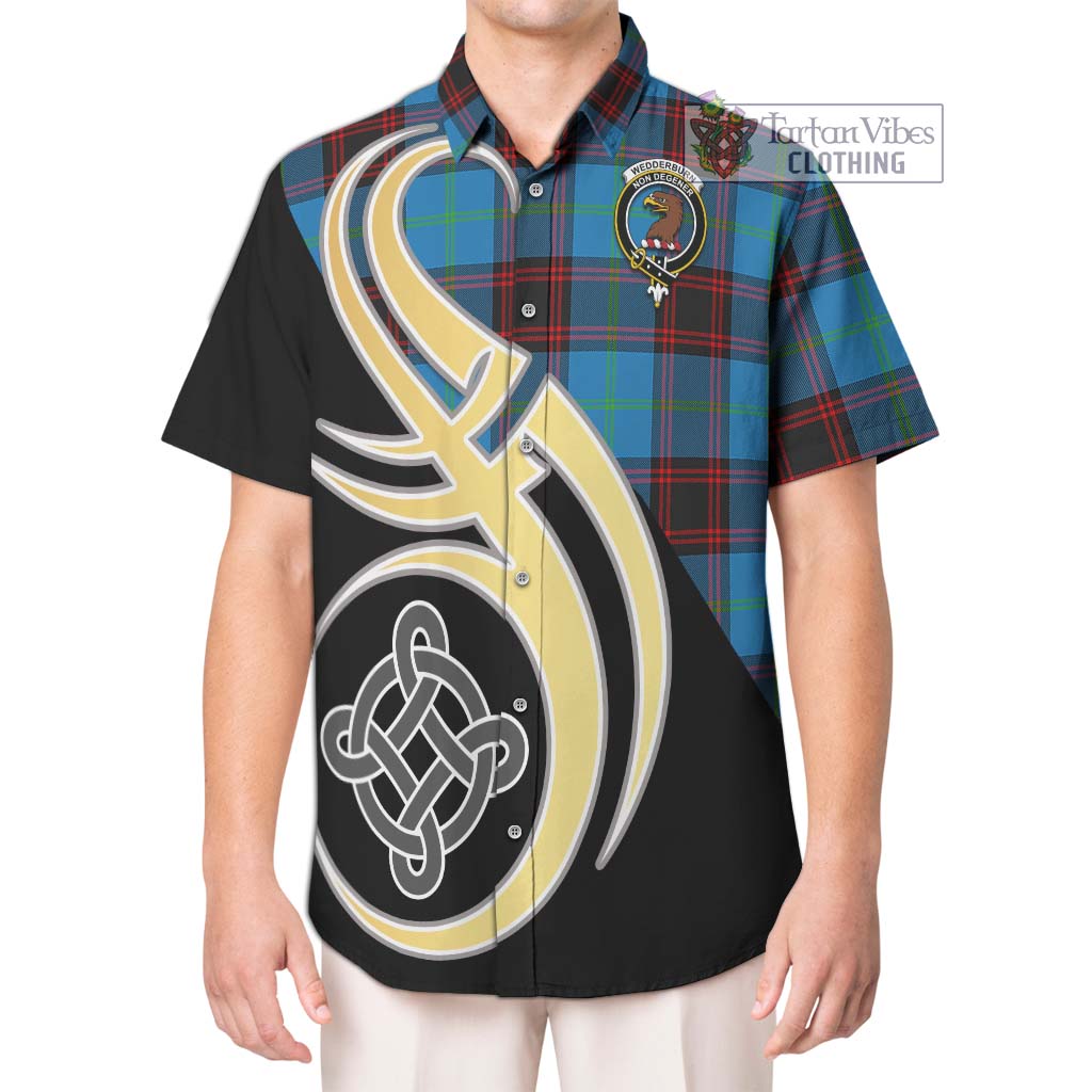 Wedderburn Tartan Short Sleeve Button Shirt with Family Crest and Celtic Symbol Style Kid - Tartan Vibes Clothing