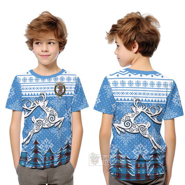 Wedderburn Clan Christmas Kid T-Shirt Celtic Reindeer Style