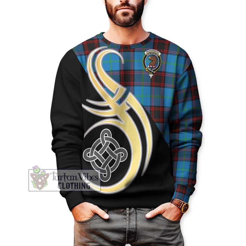 Wedderburn Tartan Sweatshirt with Family Crest and Celtic Symbol Style Unisex - Tartan Vibes Clothing