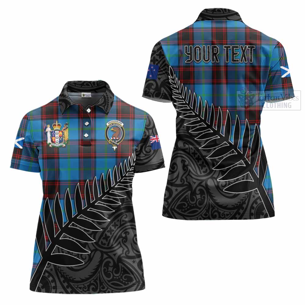 Tartan Vibes Clothing Wedderburn Crest Tartan Women's Polo Shirt with New Zealand Silver Fern Half Style