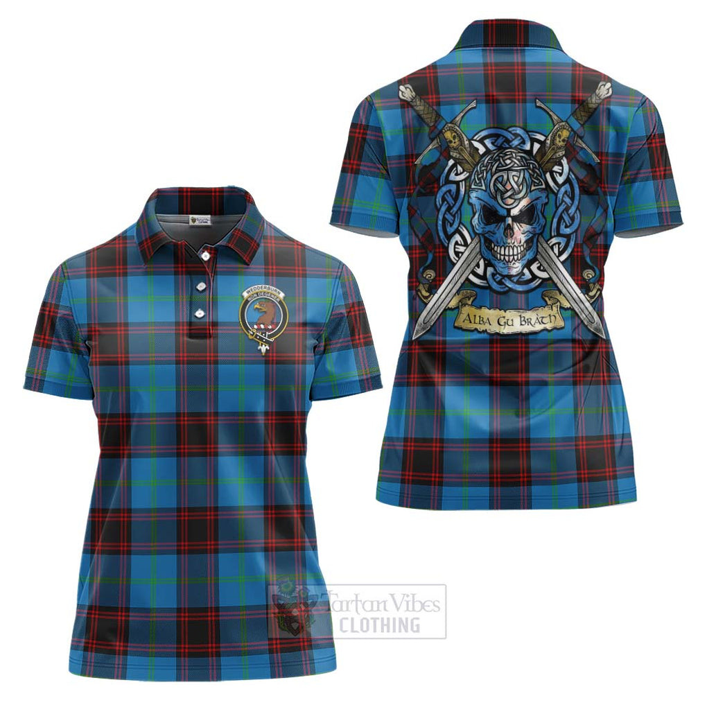 Tartan Vibes Clothing Wedderburn Tartan Women's Polo Shirt with Family Crest Celtic Skull Style