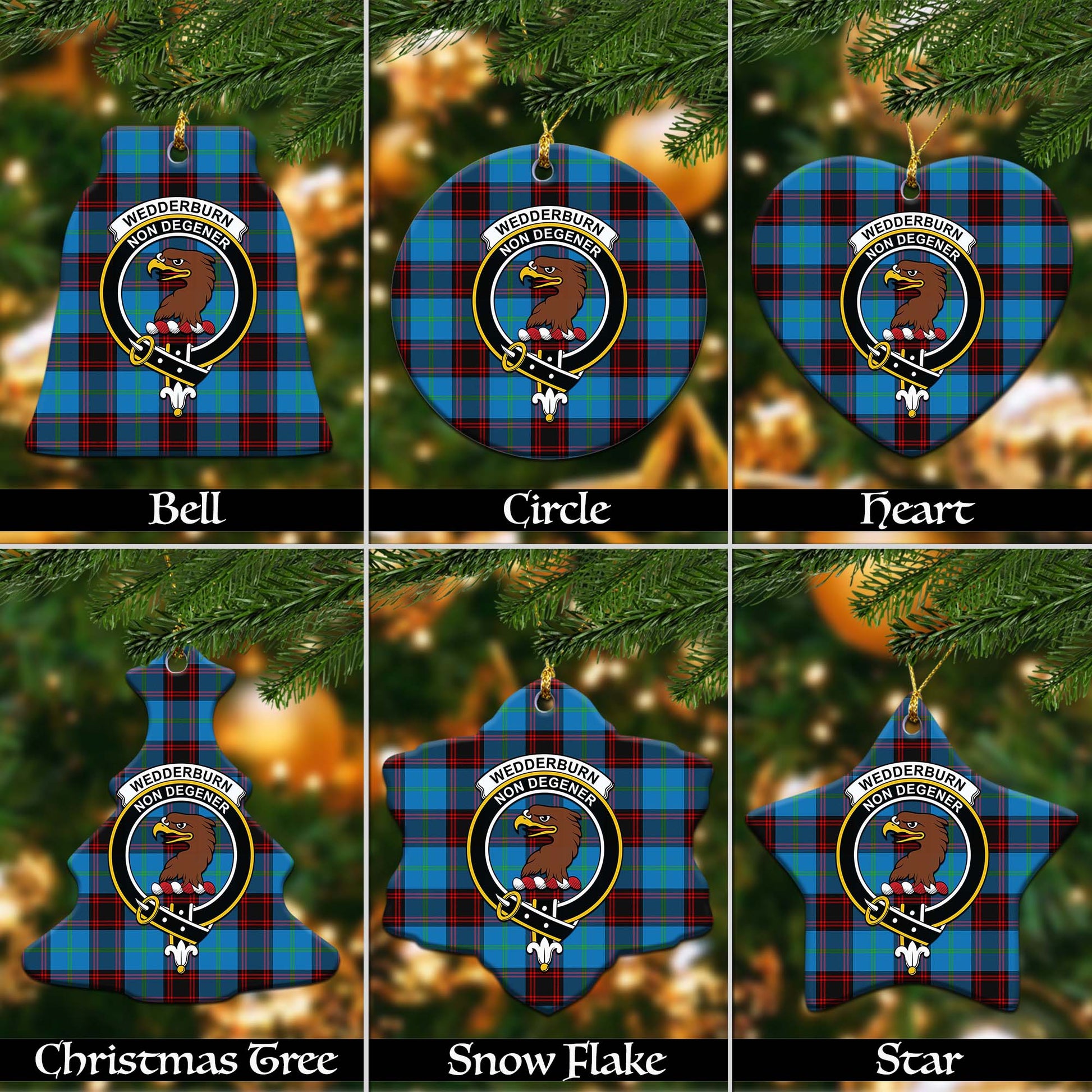 Wedderburn Tartan Christmas Ornaments with Family Crest - Tartanvibesclothing