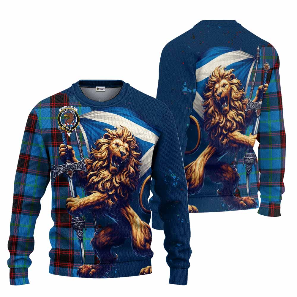 Tartan Vibes Clothing Wedderburn Tartan Family Crest Knitted Sweater with Scottish Majestic Lion