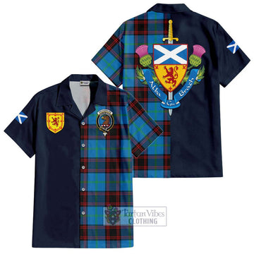 Wedderburn Tartan Short Sleeve Button Shirt Alba with Scottish Lion Royal Arm Half Style