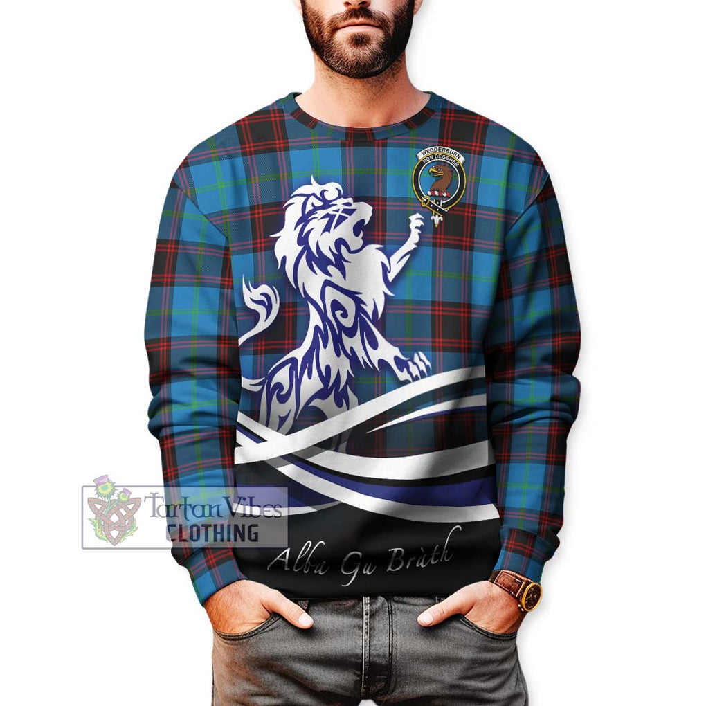 Wedderburn Tartan Sweatshirt with Alba Gu Brath Regal Lion Emblem Unisex - Tartanvibesclothing Shop