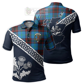 Wedderburn Tartan Polo Shirt Featuring Thistle and Scotland Map