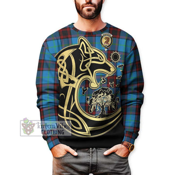 Wedderburn Tartan Sweatshirt with Family Crest Celtic Wolf Style