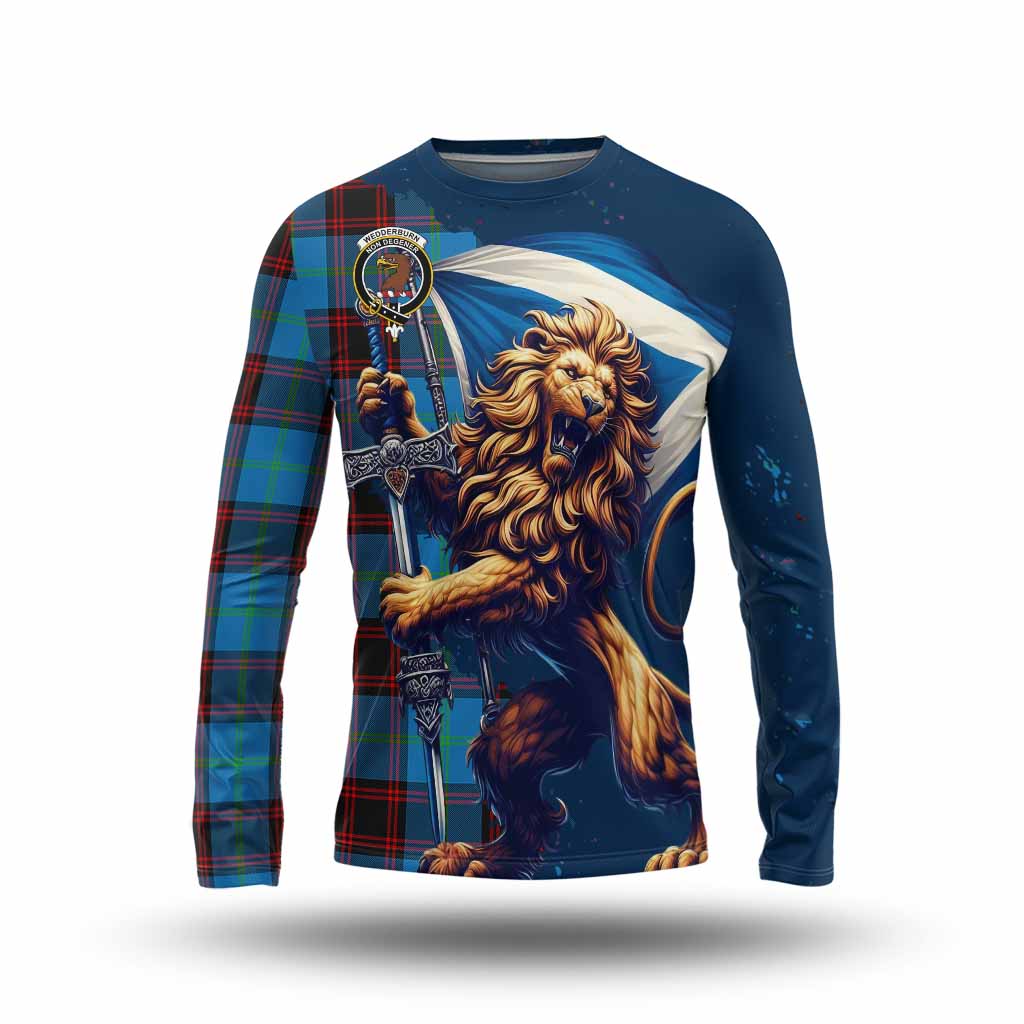 Tartan Vibes Clothing Wedderburn Tartan Family Crest Long Sleeve T-Shirt with Scottish Majestic Lion