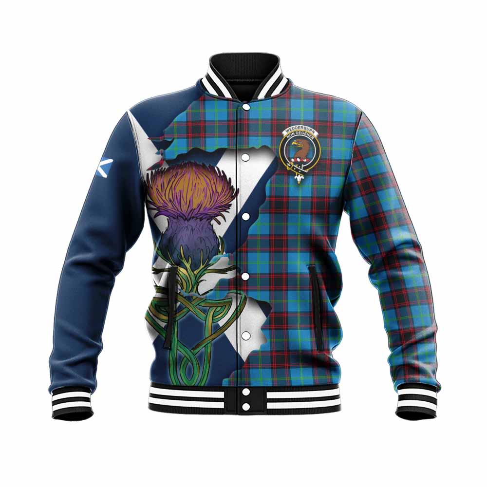 Wedderburn Tartan Family Crest Baseball Jacket Scottish Thistle Celtic Inspired Unisex - Tartan Vibes Clothing